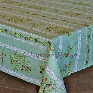 PETITE OLIVE GREEN Cotton Coated French Provence Rectangle Tablecloths - French Oilcloth Laminated Wipe Off Table Cover - Party & Home Decor