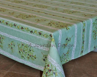 PETITE OLIVE GREEN Cotton Coated French Provence Rectangle Tablecloths - French Oilcloth Laminated Wipe Off Table Cover - Party & Home Decor