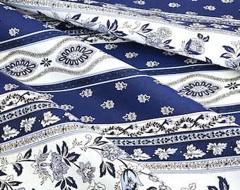AVIGNON BLUE WHITE Fabric by the Yard 61in wide Acrylic Cotton Coated - French Oilcloth Wipeable Stain Resistant Material Art Craft Project