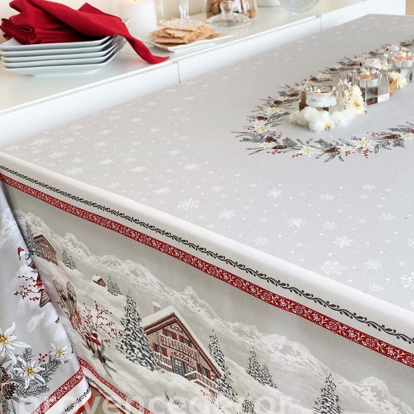Christmas Oilcloth Tablecloth Etsy