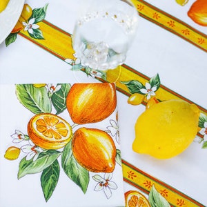 LEMON WHITE Rectangle Cotton Coated Tablecloth French Oilcloth Wipeable Fabric Indoor Outdoor Dining Picnic Party Table Cover Summer Gift bild 3