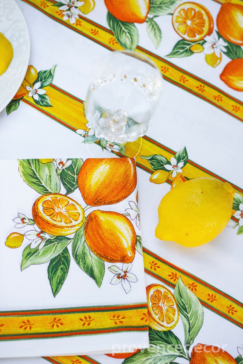 LEMON WHITE Rectangle Cotton Coated Tablecloth French Oilcloth Wipeable Fabric Indoor Outdoor Dining Picnic Party Table Cover Summer Gift bild 3