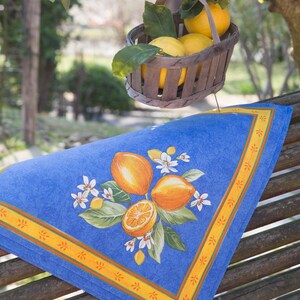 70 LEMON BLUE Acrylic Cotton Coated Round Table cloths French Oil cloth Spill Proof Easy Wipe Off Child Proof Fabric Circular Table Decor image 4