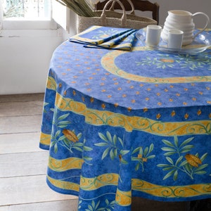CIGALE BLUE Rectangle Cotton Table cloth - Traditional French Country Provencal Table Cover - Provence Party Table Home Decor - French Gifts