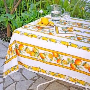 LEMON WHITE Rectangle Cotton Coated Tablecloth French Oilcloth Wipeable Fabric Indoor Outdoor Dining Picnic Party Table Cover Summer Gift bild 1