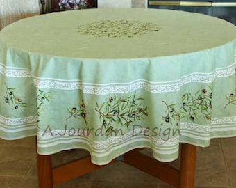 70in PETITE OLIVE GREEN Round Printed Cotton Tablecloth French Country Provence Olives Circular Table Cover Kitchen Dining Decor Gift Ideas