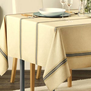 BASQUE BLUE Rectangle Cotton Coated Tablecloth French Oilcloth Spill Proof Easy Wipe Off Table Cover Indoor Outdoor Party Table Decor