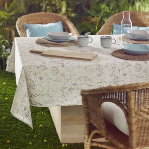 VALENSOLE French Country Lavender Wildflowers Rectangular Tablecloth - Acrylic Cotton Coated Wipe Off Fabric - In/Outdoor Party Table Decor