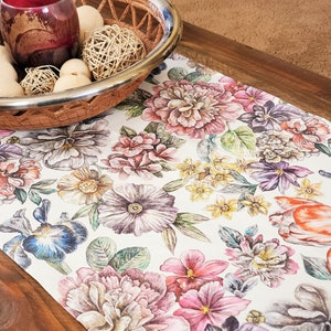 SALE DAHLIA GARDEN Acrylic Cotton Coated Decorative Table Runner Spill Proof Wipe Off French Country Flowers Tabletop Home Decoration Gifts