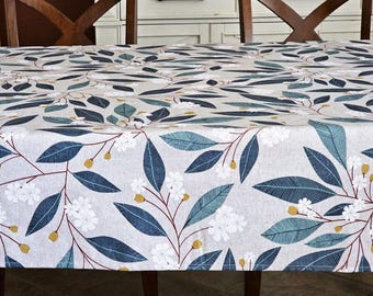 ARIELLE FLORAL TURQUOISE Rectangle Cotton Coated Tablecloths French Oilcloth Spill Wipeable Fabric Elegant Rectangular Party Table Cover