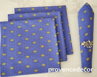 Ensemble de serviettes décoratives françaises BASTIDE BLUE ALLOVER - Coton imprimé absorbant doux de haute qualité - Cadeau de décoration de table Marat, Provence-Alpes-Côte d'Azur