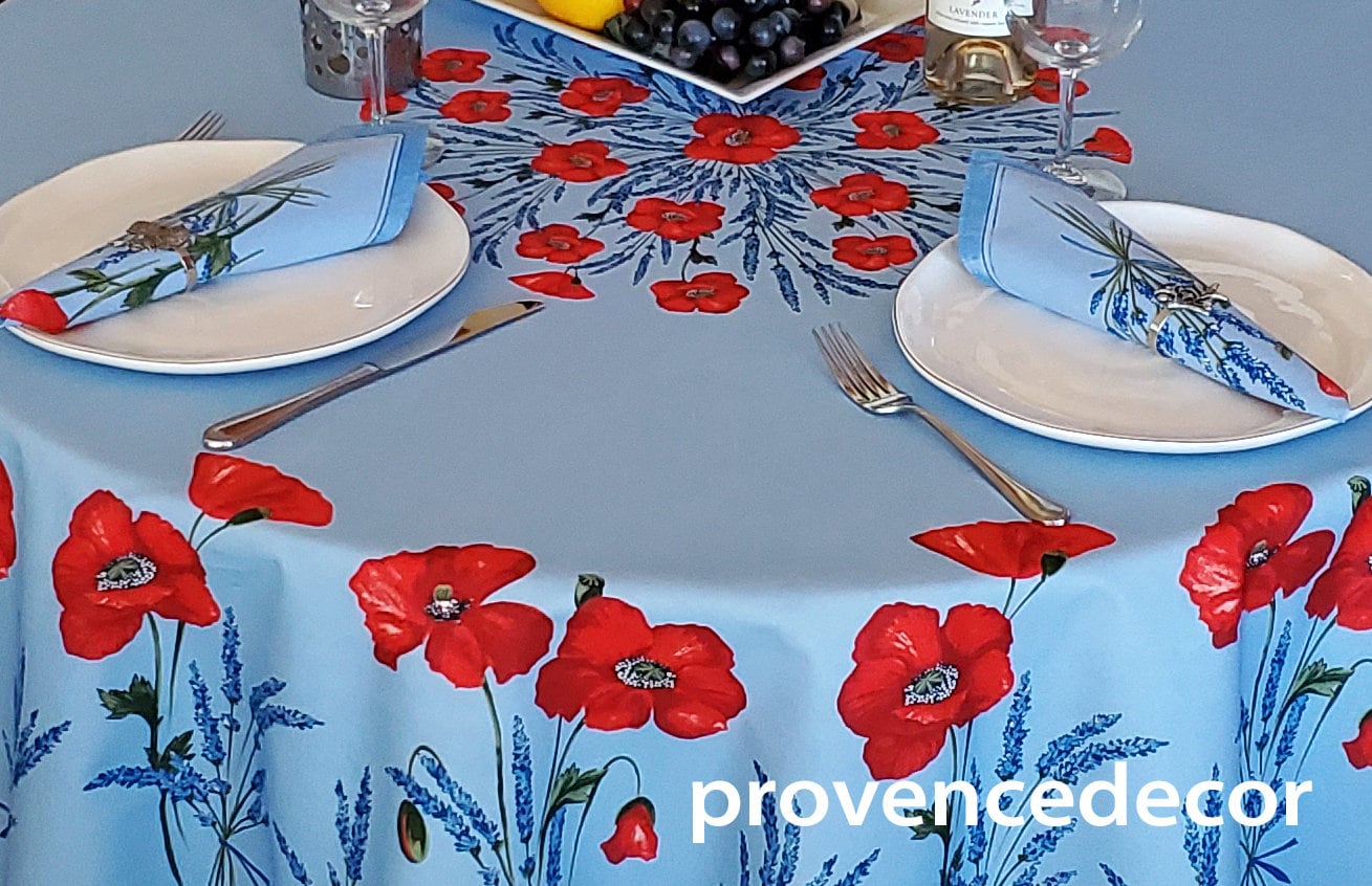 POPPY LAVENDER SKY Blue Cotton Coated 98 in Rectangular - Etsy Australia