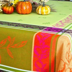 LEMON GREEN French Jacquard Woven Cotton Tablecloth Teflon Coated Provence Washable Fall Thanksgiving Holiday Rustic Kitchen Dining Decor