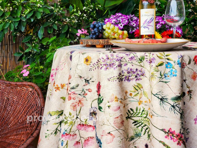 AMELIE French Country Wildflowers Berries FABRIC SAMPLE - French Oilcloth Acrylic Cotton Coated Wipe Off in/outdoor material Arts and Crafts image 8