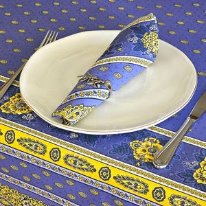 70in BASTIDE BLUE YELLOW Round Acrylic Cotton Coated Tablecloths French Country Oilcloth Stain Resistant Wipe Off Fabric Party Table Decor image 6