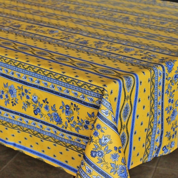 AVIGNON YELLOW French Country Provence Marat Cotton Coated Rectangle Tablecloth - French Oilcloth Laminated Indoor Outdoor Party Table Decor