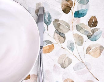 70in JOLIE AQUA TAN Round Cotton Coated Tablecloths Wipeable Fabric Fall Winter Dining Room Kitchen Circular Table Cover Home Gift Accent