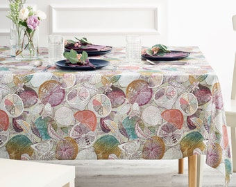 On Sale! TUTTI FRUTTI Rectangular Tablecloth French Oilcloth Cotton Coated Easy Clean Rectangle Fabric Indoor Outdoor Dining Kitchen Table
