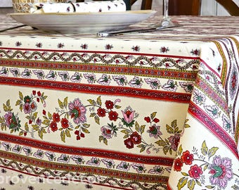 AVIGNON BEIGE BURGUNDY Rectangular Country Provence Coated Cotton Tablecloths French Oilcloth Spill Proof Wipe Off Table Cover Home Decor