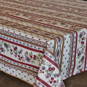 AVIGNON CREAM BURGUNDY Country Provence Coated Cotton Rectangular Tablecloths French Oilcloth Spill Proof Wipe Off Table Cover Home Decor