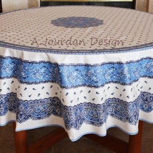TRADITION WHITE Printed Cotton 70 in Round Table cloths - French Country Provencal Circular Table Covers - Farmhouse Party Home Decor Gifts