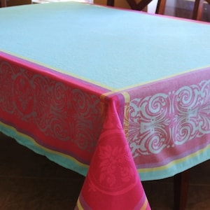 RENAISSANCE BLUE French Jacquard Woven Teflon Cotton Coated Tablecloth - Traditional Classic French Home Decor - Elegant Party Table Decor