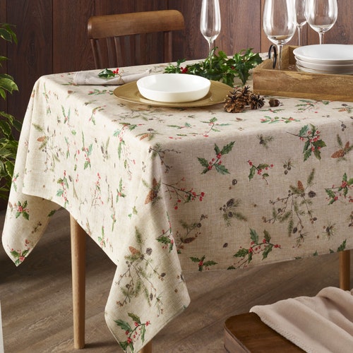 EVERGREEN CHRISTMAS Cotton Coated Rectangle Tablecloths Etsy