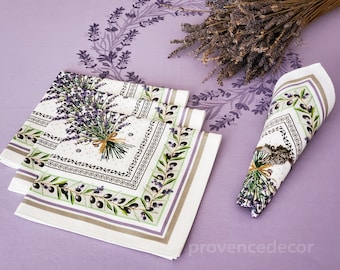 PROVENCE LAVENDER NATURAL French Decorative Napkin Set - High Quality Absorbent Soft Printed Cotton Napkins - Flowers Table Home Decor Gifts