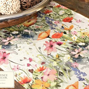 70 x 17in Provence Wildflowers Wipeable Table Runner Acrylic Coated French Country Floral Spring Garden Decor Easy Care Gift