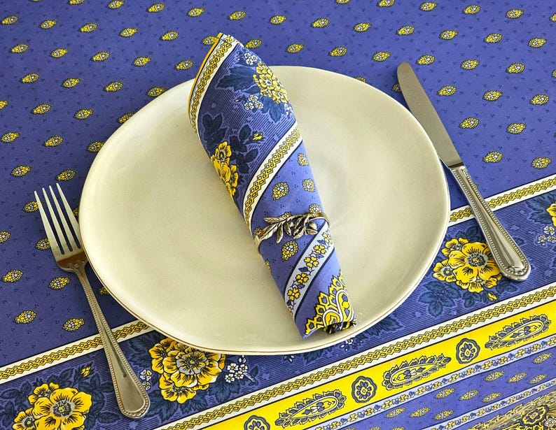 BASTIDE BLUE STRIPED Napkin Set French Country Cloth Napkin Blue Yellow Table Decor Provence Style Kitchen Accent Summer Gift Hostess Linen image 3