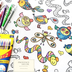 FUN ANIMALS Art Coloring Reusable Tablecloths and Markers - Boys Girls Kids Family Birthday Gift Ideas Fun Party Group Interactive Activity