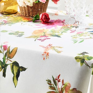 SALE! 60&quot; CLAIRE FLORAL Coated Round Tablecloths - French Oil cloth Spill Proof Wipe Off Fabric - Flowers Circular Table Decoration Gift