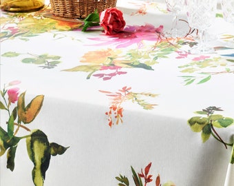 On Sale 59in CLAIRE FLORAL Round Coated Tablecloth French Oilcloth Wipe Off Fabric Floral Circular Table Decor Kitchen Dining Indoor Outdoor