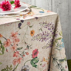 AMELIE French Country Wildflowers Berries Rectangular Tablecloth Acrylic Cotton Coated Wipe Off Fabric Indoor Outdoor Party Table Decor image 2