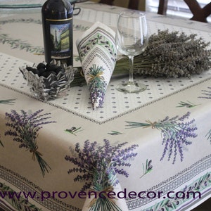 PROVENCE LAVENDER NATURAL Rectangular Printed Cotton Tablecloths - French Country Olive Lavender Table Cover -Elegant Party Table Decoration