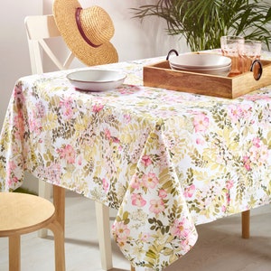 On Sale! ROSALIE FLORAL Rectangular Tablecloth French Oilcloth Cotton Coated Wipeable Fabric Table Cover for Dining Room Kitchen Party Gifts