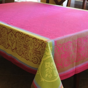 RENAISSANCE PINK Jacquard Woven Teflon Cotton Coated Tablecloth - Traditional Classic French Country Home Decor - Elegant Party Table Decor