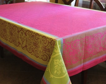 RENAISSANCE PINK Jacquard Woven Teflon Cotton Coated Tablecloth - Traditional Classic French Country Home Decor - Elegant Party Table Decor