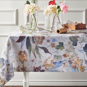 On Sale! ALICE FLORAL Rectangle Tablecloth French Oilcloth Cotton Coated Wipeable Flower Fabric Dining Kitchen Rectangular Table Party Decor