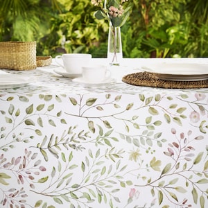 70in SERENE GARDEN Round Cotton Coated Tablecloths French Oilcloth Spill Wipe Off Fabric Elegant Circular Table Cover Wedding Party Gift
