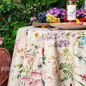 70in AMELIE WILDFLOWERS Round Coated Tablecloths French Oilcloth Easy Care Wipe Off Circular Table Cloth Wedding Birthday Party Table Decor
