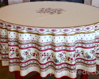 70in AVIGNON BEIGE BURGUNDY Round Printed Cotton Tablecloth French Country Provence Marat Circular Table Cover Farmhouse Home Decor Gift