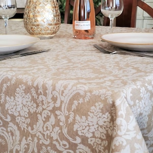 AMBOISE GOLD BEIGE French Luxury Design Rectangular Tablecloths - French Oilcloth Stain Resistant Wipe Off Fabric -Elegant Party Table Cover