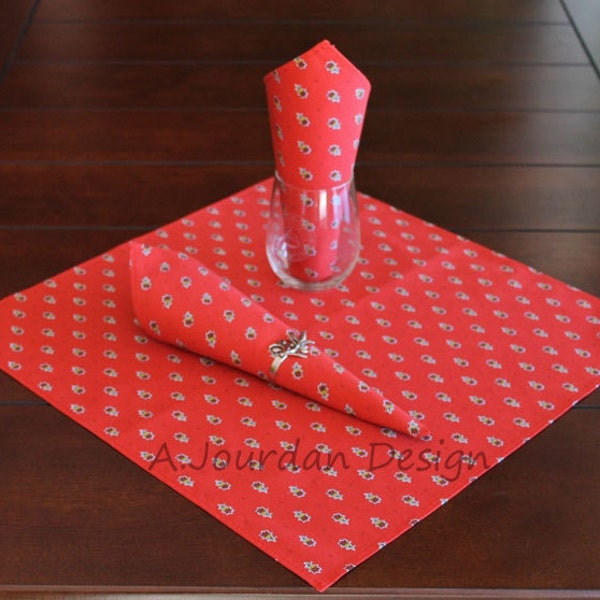 AVIGNON RED French Decorative Napkins Set - High Quality Soft Absorbent Printed Cotton - Traditional French Country Table Home Decor Gifts