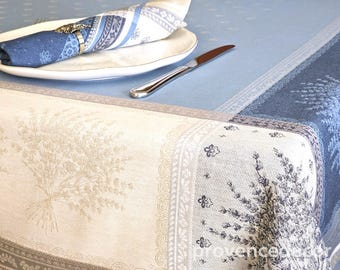 VALENSOLE LAVENDER BLUE French Tablecloth Jacquard Cotton Teflon Coated Provence Country Decor Rustic Kitchen Dining Room Gift Linen Wedding