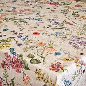 AMELIE French Country Wildflowers Berries Rectangular Tablecloth Acrylic Cotton Coated Wipe Off Fabric Indoor Outdoor Party Table Decor image 7