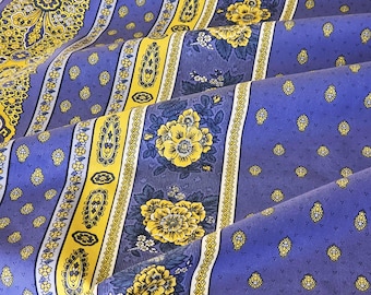 BASTIDE BLUE YELLOW Fabric by the Yard 61in wide Acrylic Cotton Coated French Oilcloth Wipeable Stain Resistant Material Cloths and Craft