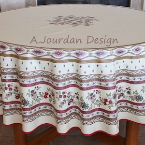 AVIGNON CREAM BURGUNDY Printed Cotton 70 in Round Tablecloth - French Country Provence Marat Circular Table Cover -Farmhouse Home Decor Gift