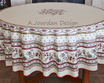 70in AVIGNON CREAM BURGUNDY Round Printed Cotton Tablecloth French Country Provence Marat Circular Table Cover Farmhouse Home Decor Gift