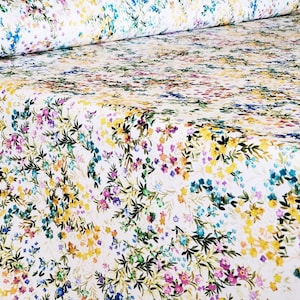 FLEURINE WILDFLOWERS French Oilcloth Fabric by the Yard 61 Inch Wide Cotton Coated Wipeable Stain Resistant Floral Material for Sewing Decor